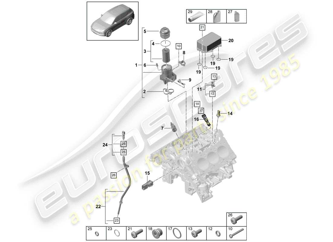 porsche cayenne e3 (2018) diagrama de piezas del filtro de aceite