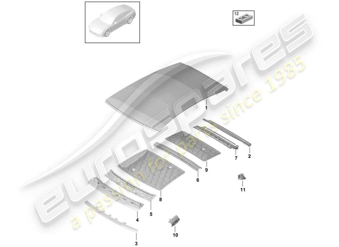 porsche panamera 971 (2017) techo diagrama de piezas