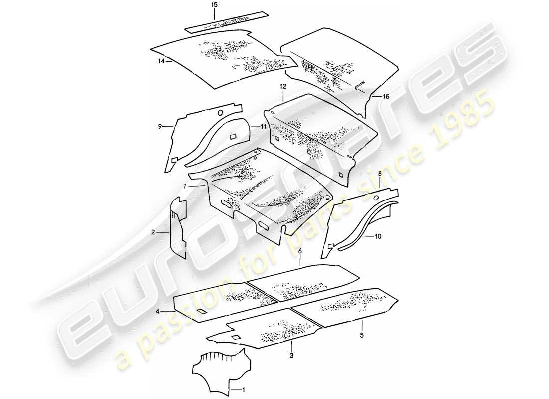 porsche 1984 (911) carcasa del cuerpo - absorbentes de sonido diagrama de piezas