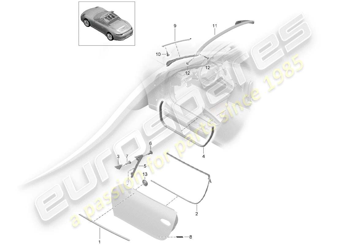 porsche 2014 (991-1) diagrama de piezas del sello de puerta