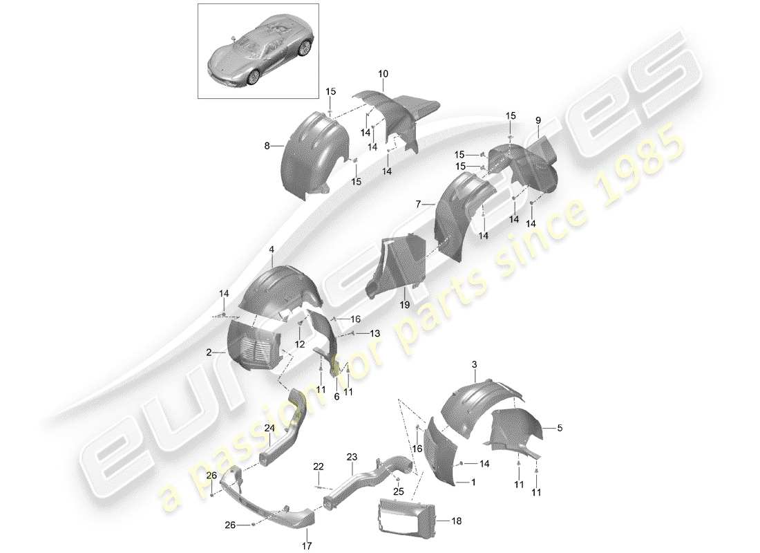 porsche 2015 (918 spyder) protector de timonera diagrama de piezas