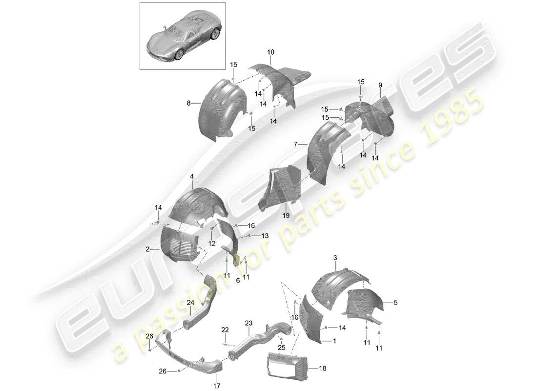 porsche 918 spyder (2015) diagrama de piezas del protector de la caseta de timón