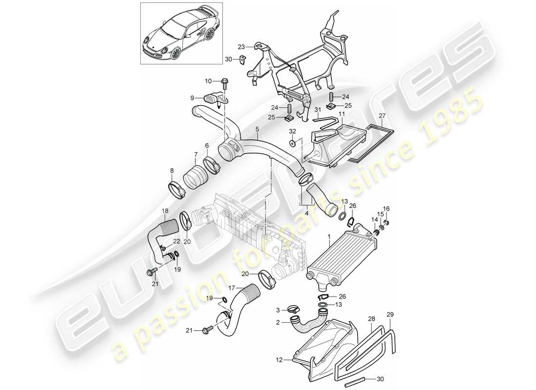 porsche 2009 997-2 turbo / gt2 diagrama de piezas de turbocompresor