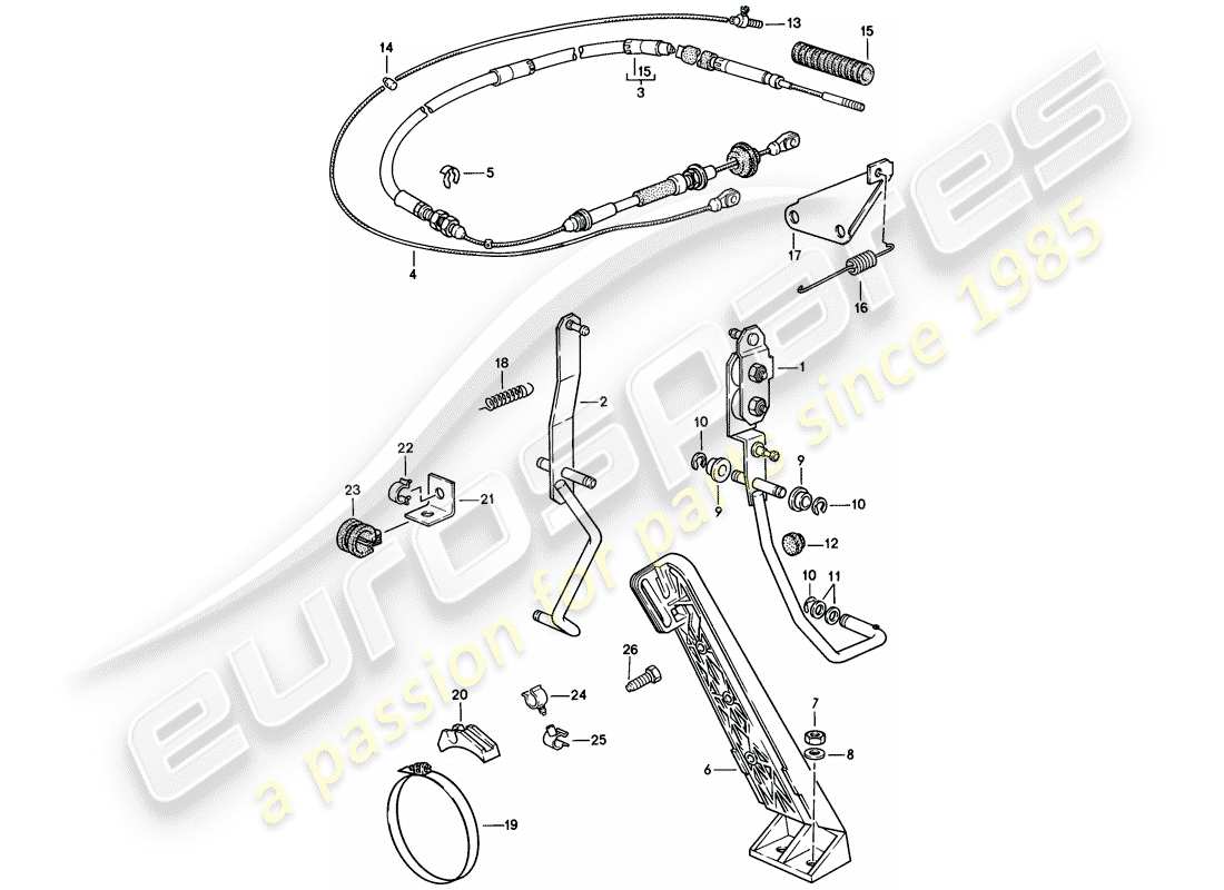 porsche 1984 (944) pedal de acelerador - cable de acelerador - para vehículos con - transmisión automática diagrama de partes