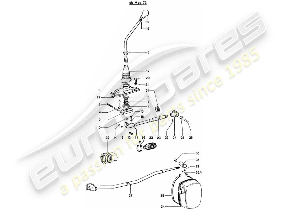 porsche 1976 (914) control de transmisión - d - mj 1973>> diagrama de piezas