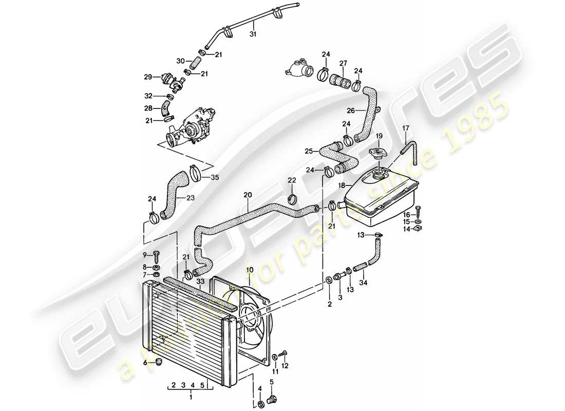 porsche 1986 (944) diagrama de piezas de refrigeración por agua