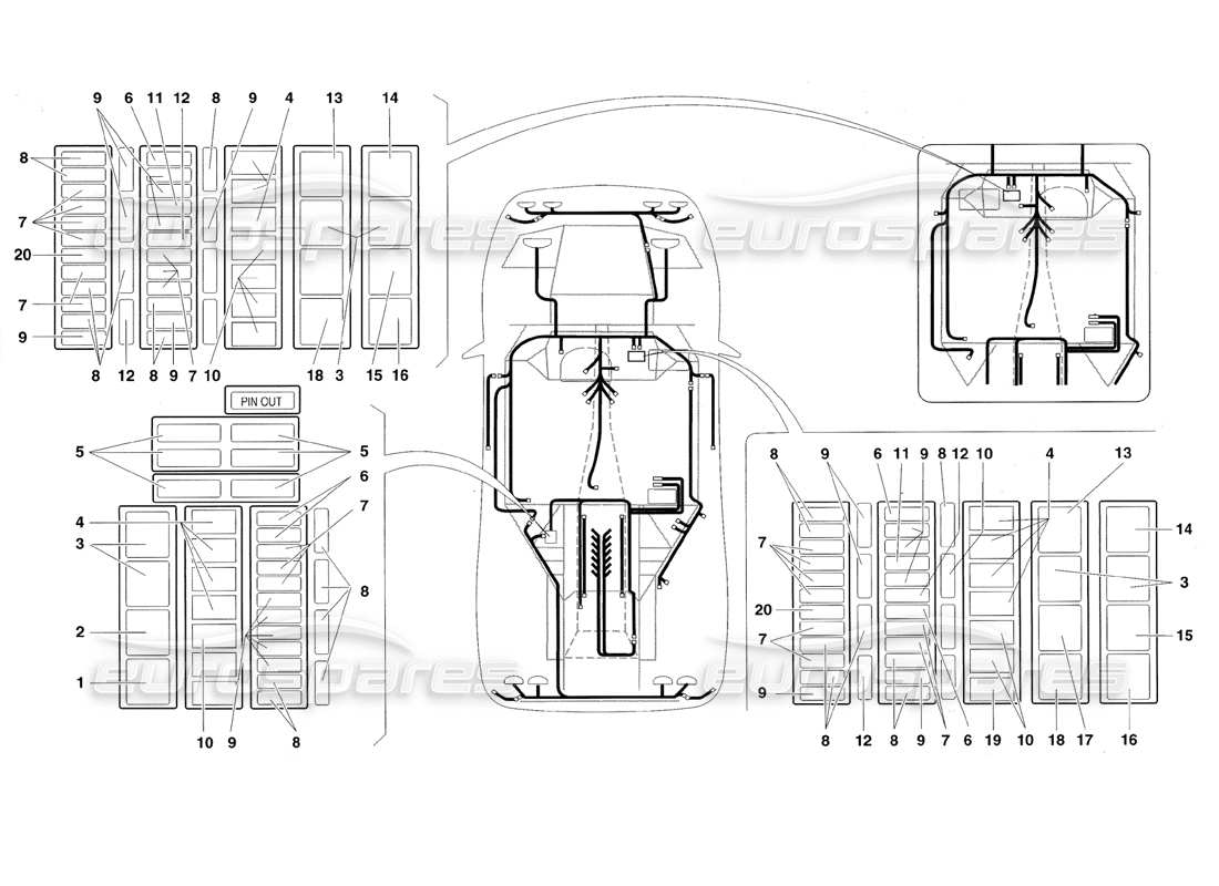 lamborghini diablo roadster (1998) diagrama de piezas del sistema eléctrico