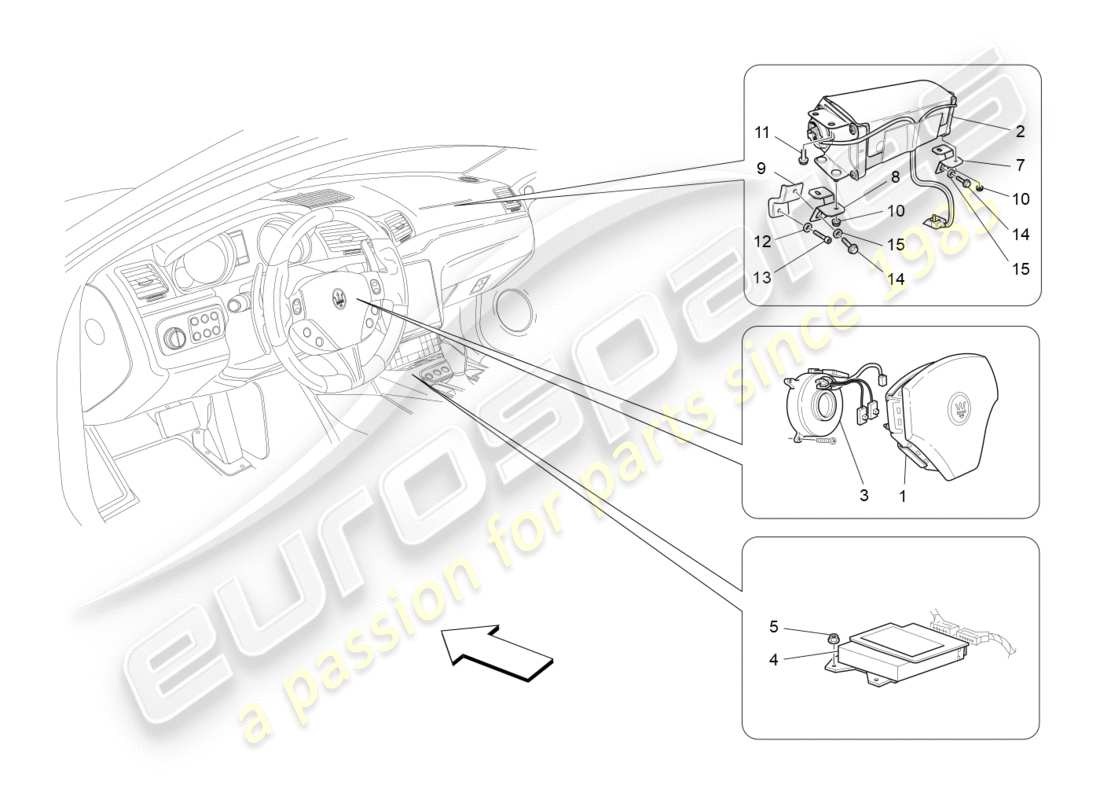 maserati granturismo s (2018) diagrama de piezas del sistema de airbag delantero