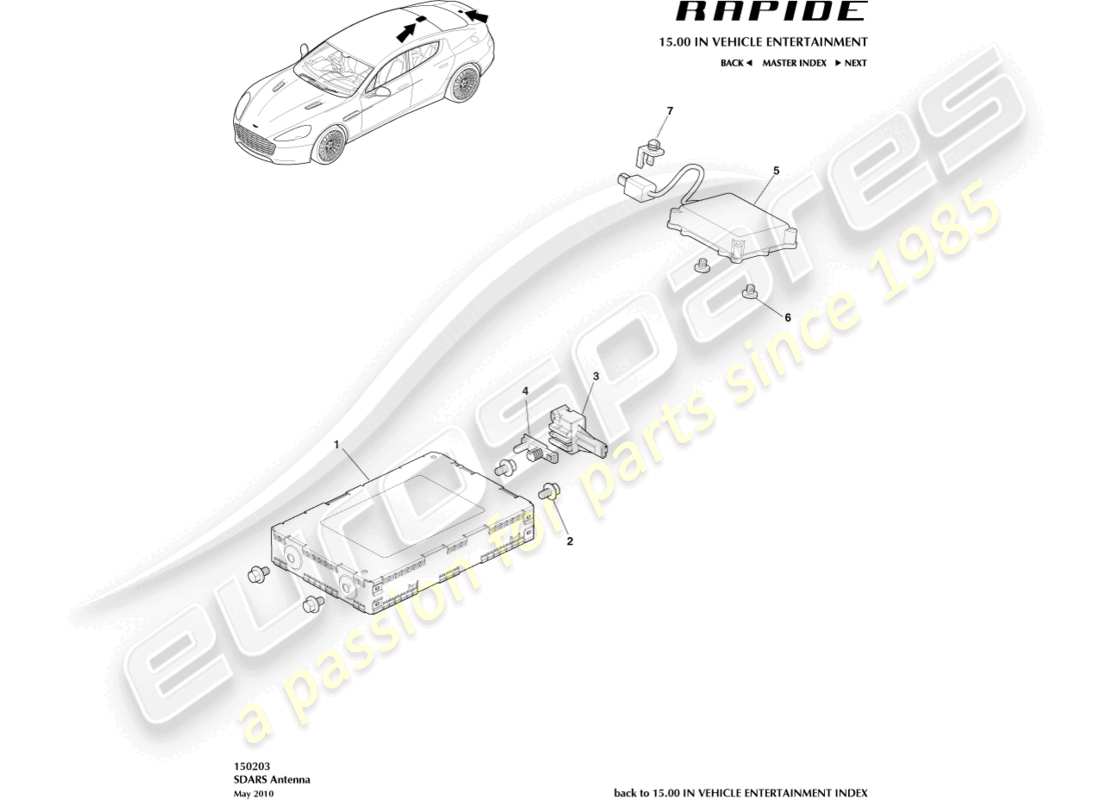aston martin rapide (2014) antena sdar diagrama de piezas
