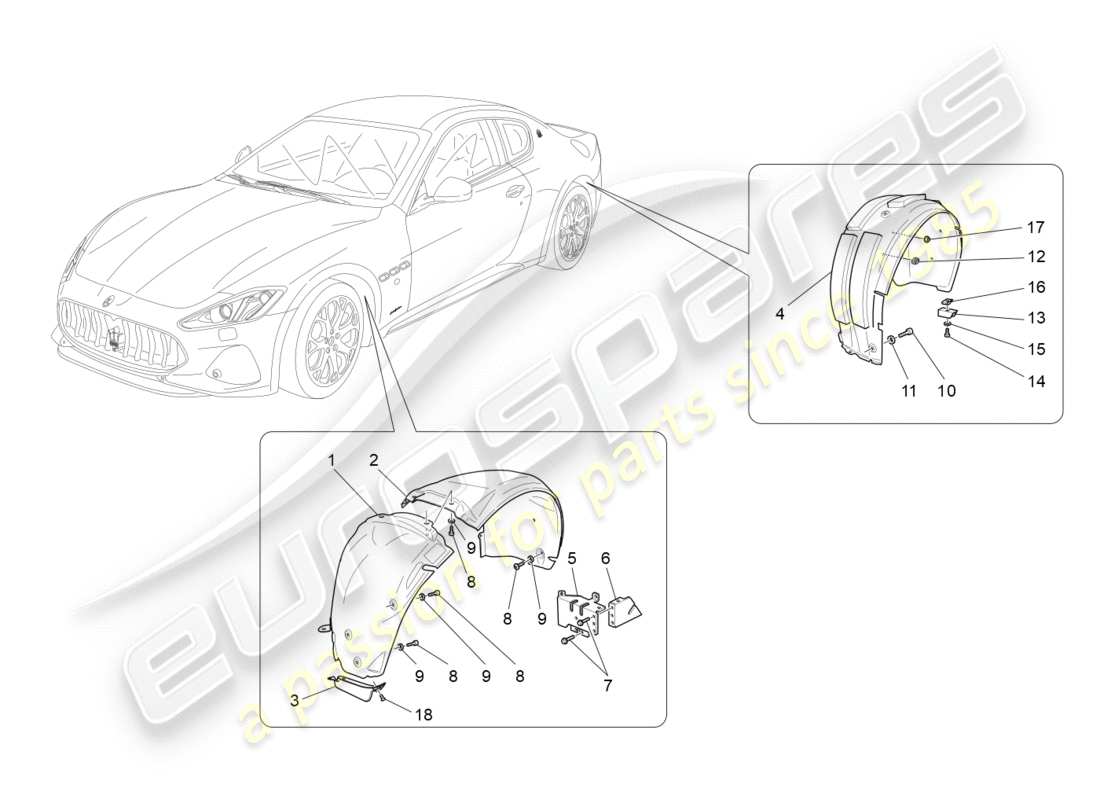 maserati granturismo s (2020) diagrama de piezas de la timonera y las tapas