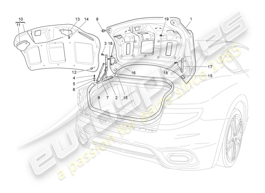maserati granturismo s (2020) diagrama de piezas de la tapa trasera