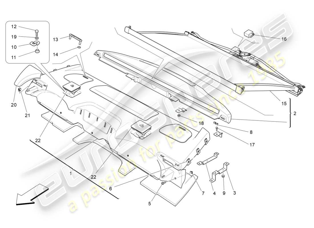 maserati qtp 3.0 bt v6 410hp (2014) diagrama de piezas del estante trasero para paquetes