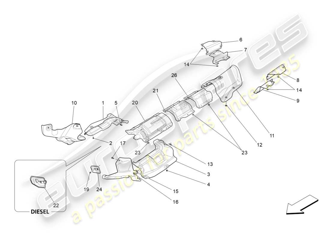 maserati qtp 3.0 bt v6 410hp (2014) paneles aislantes térmicos diagrama de piezas