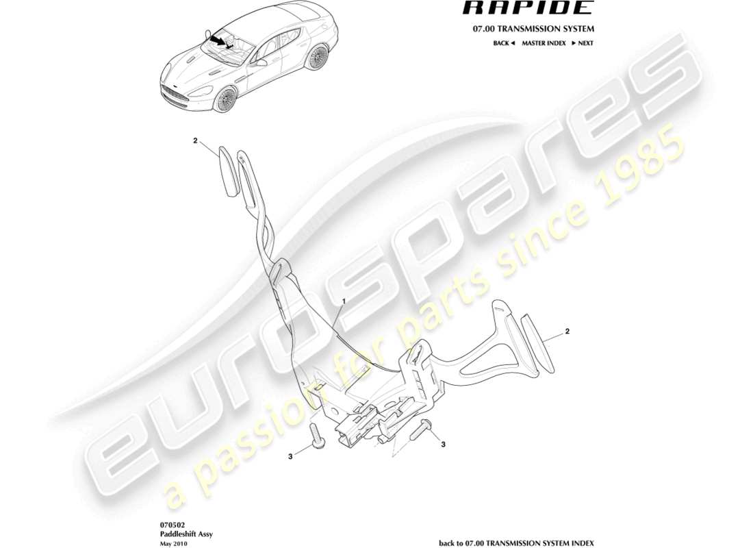 aston martin rapide (2012) diagrama de piezas del cambio de paletas