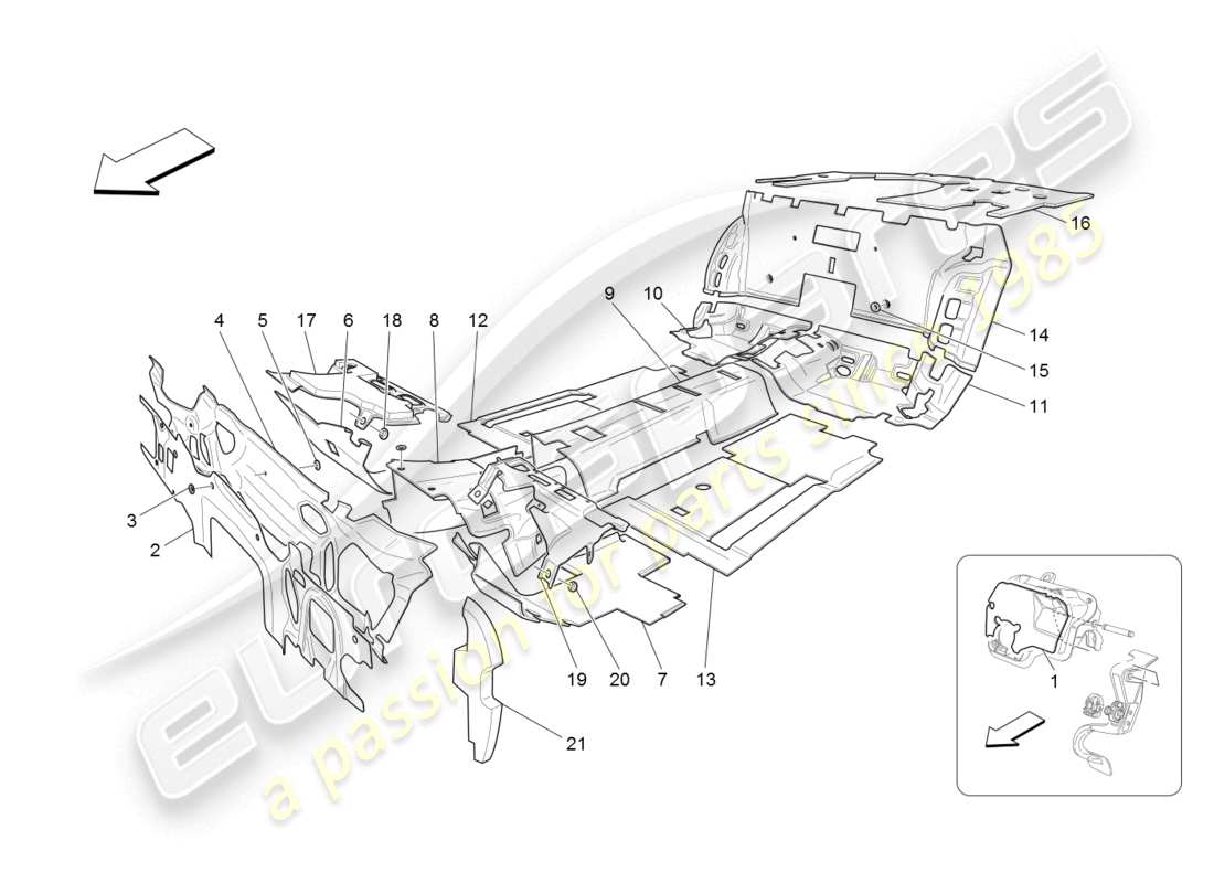 maserati granturismo (2008) paneles insonorizadores en el interior del vehículo diagrama de piezas