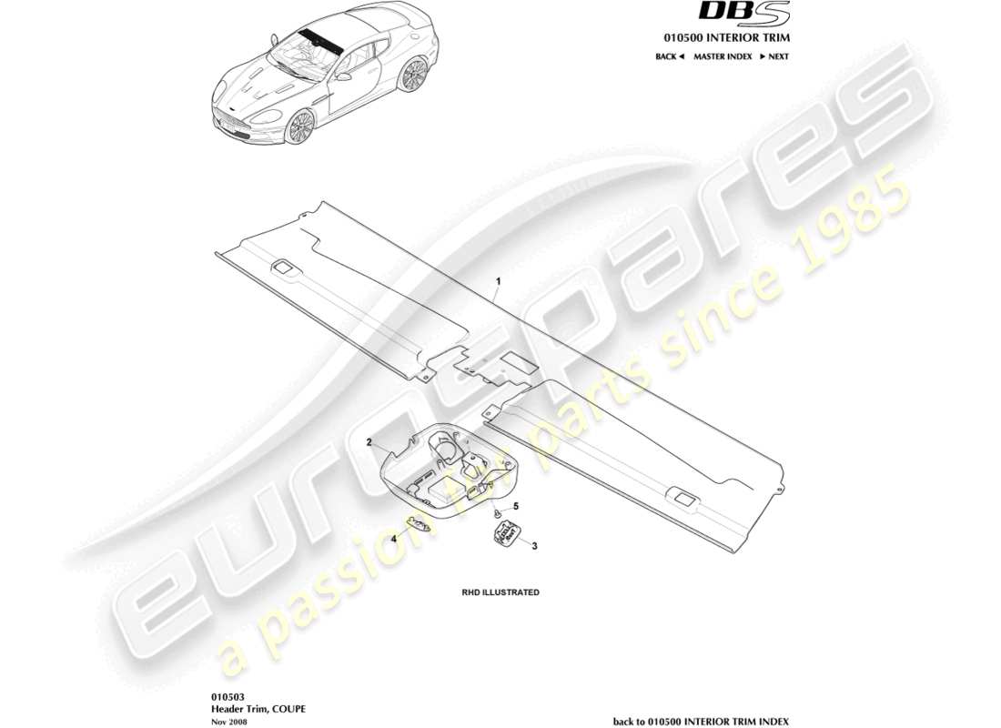 aston martin dbs (2013) ajuste del cabezal, diagrama de piezas del cupé