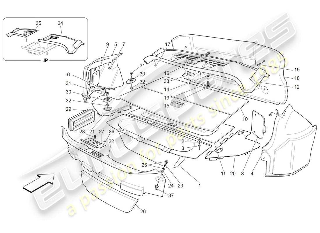 maserati granturismo (2009) alfombrillas para maletero diagrama de piezas