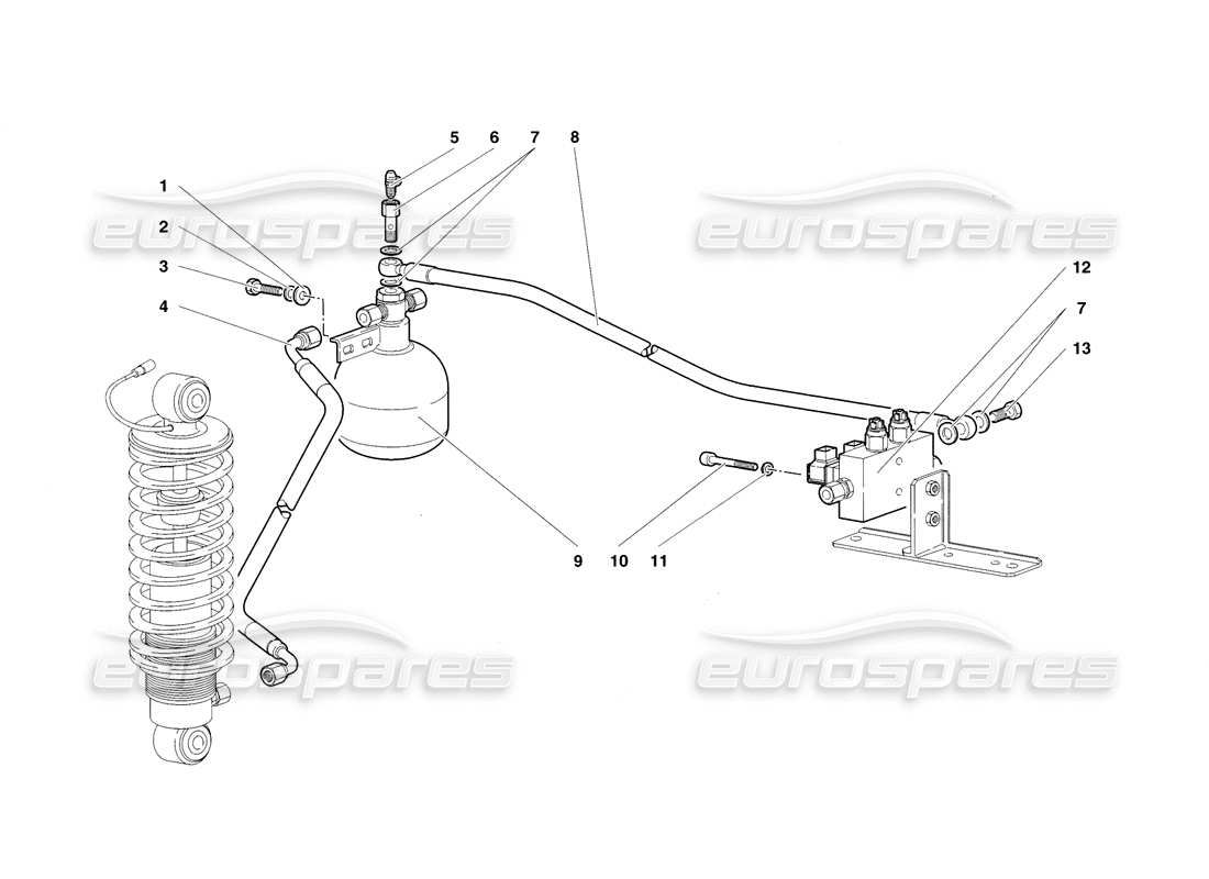 lamborghini diablo sv (1998) diagrama de piezas del sistema de elevación (paquete comfort)