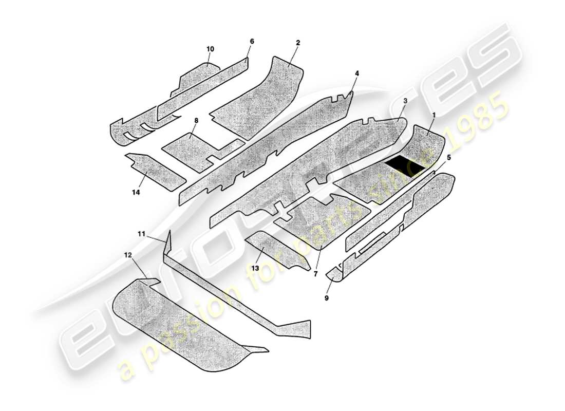 aston martin v8 volante (2000) alfombras diagrama de piezas