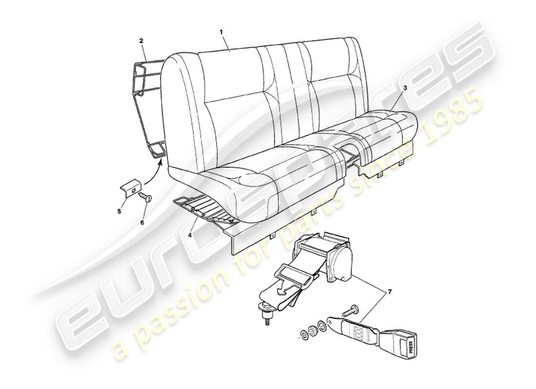 aston martin v8 volante (2000) diagrama de piezas de asientos y cinturones traseros