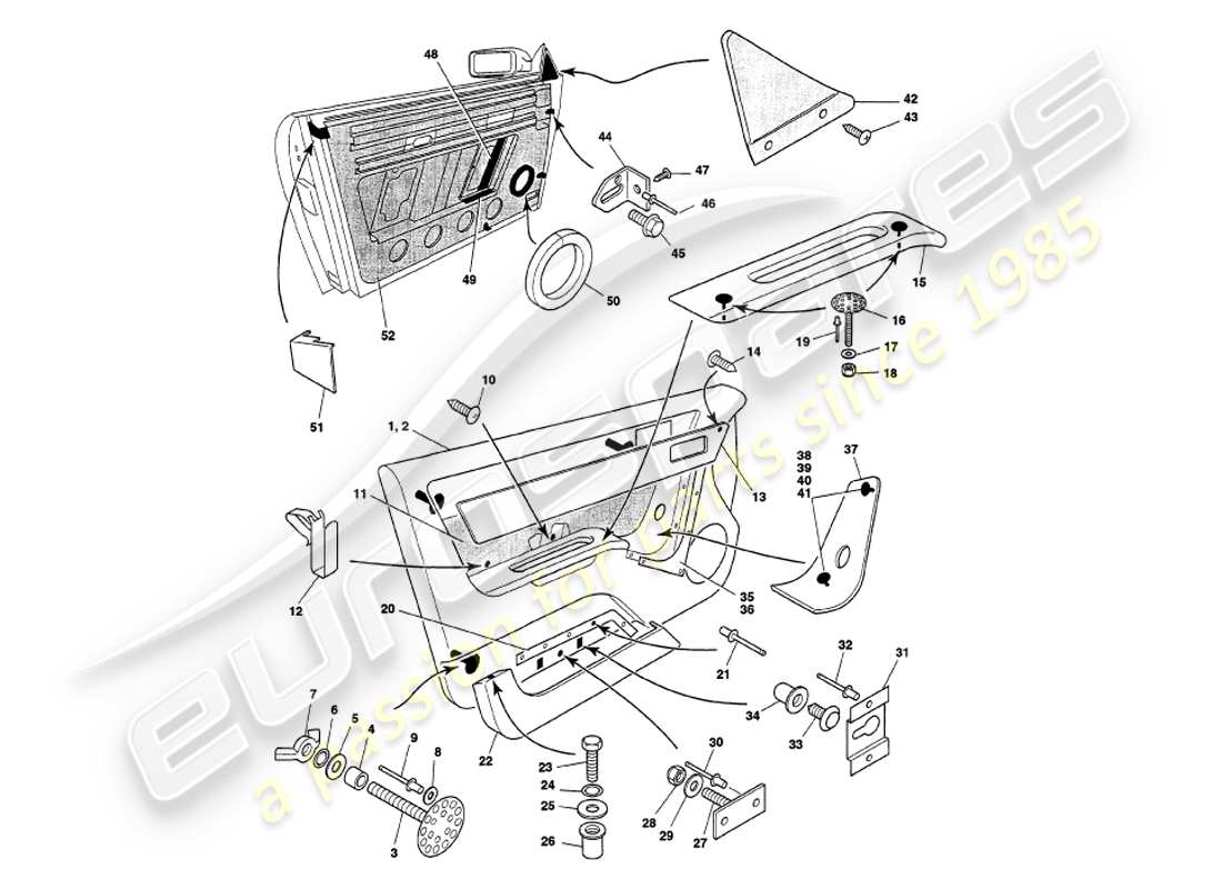 aston martin v8 volante (2000) marco de puerta diagrama de piezas