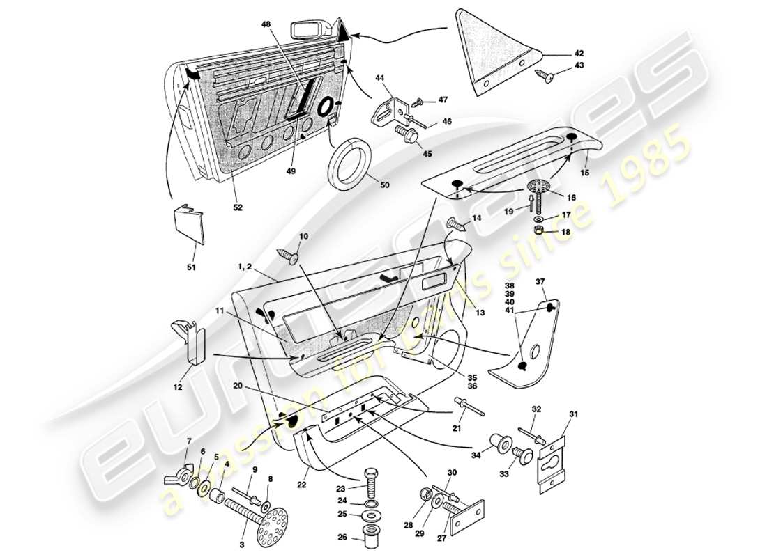aston martin v8 volante (1999) marco de puerta diagrama de piezas