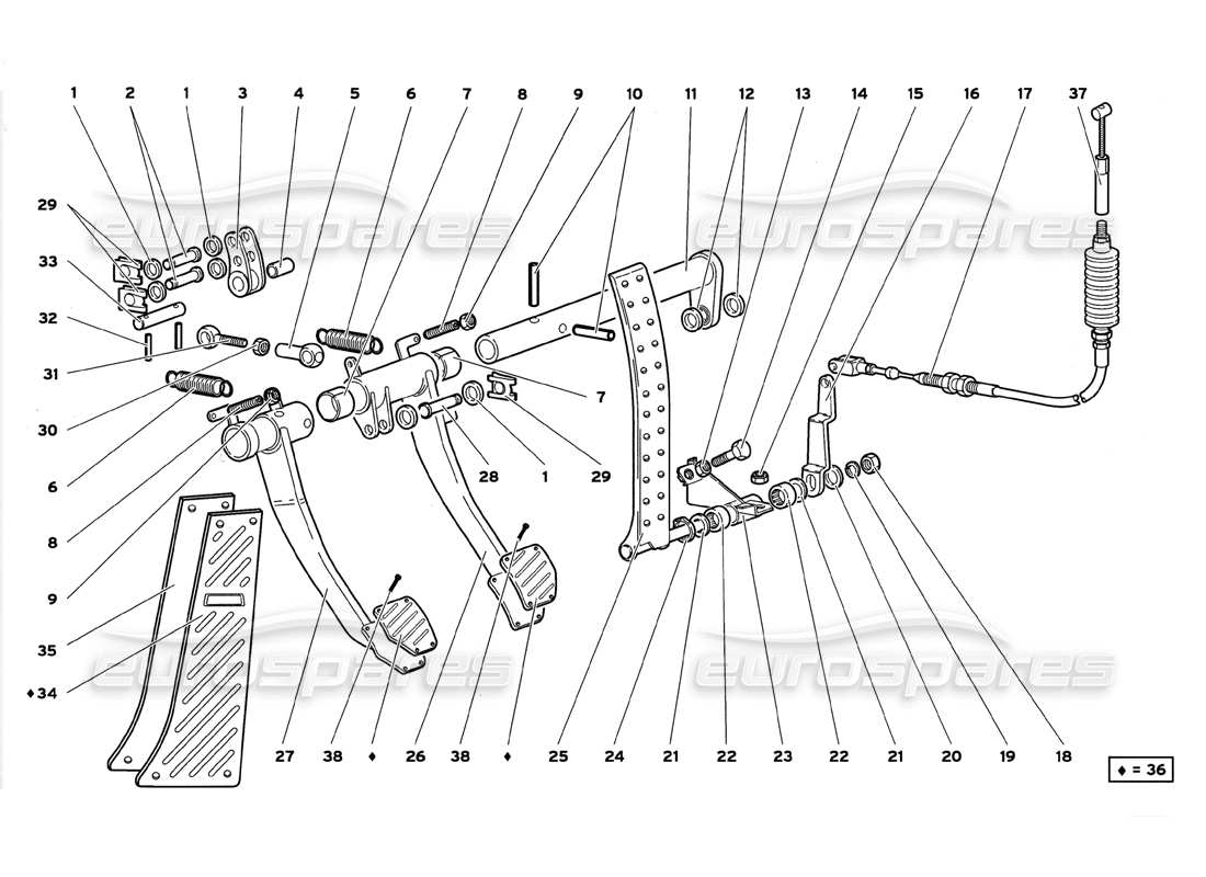 lamborghini diablo gt (1999) pedales diagrama de piezas