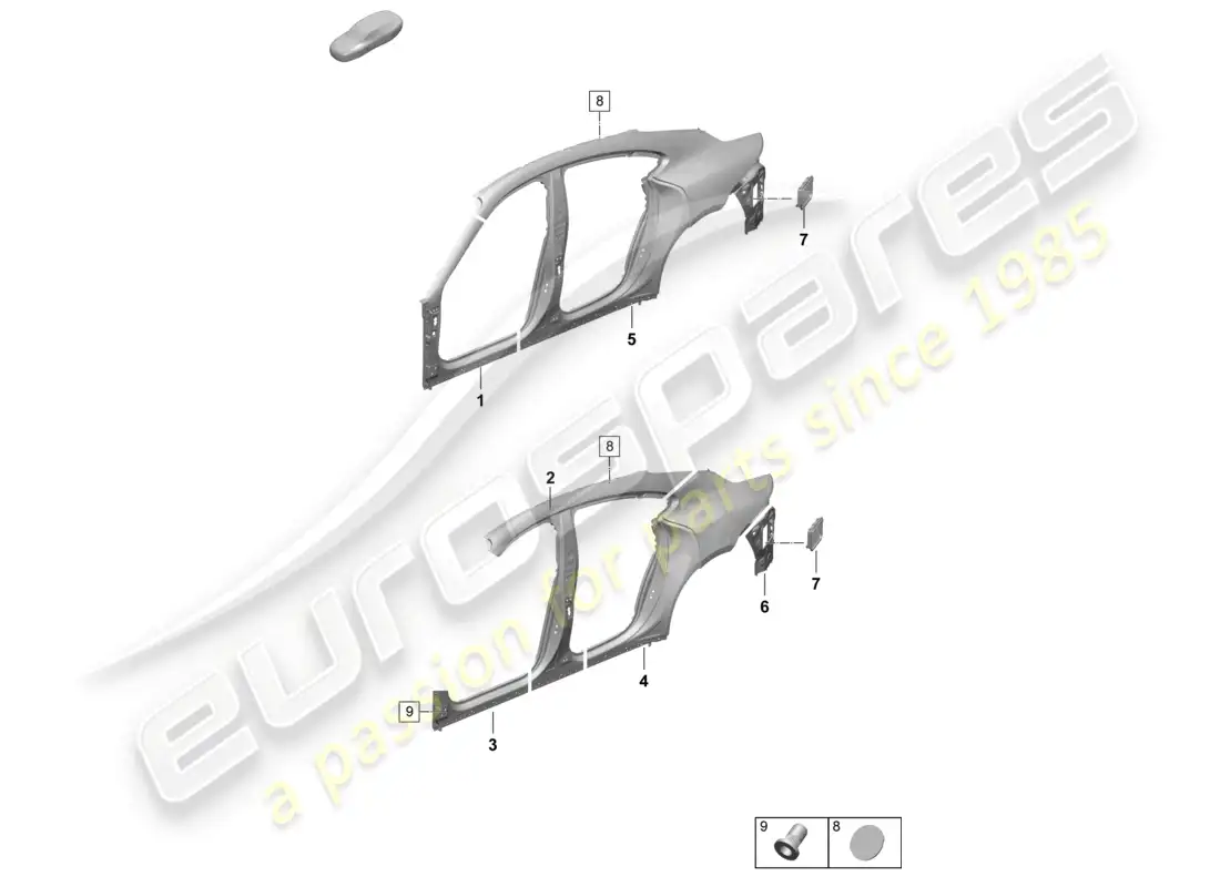 porsche 2025 (taycan 9j1-2) pieza seccional - panel lateral panel transversal trasero diagrama de piezas