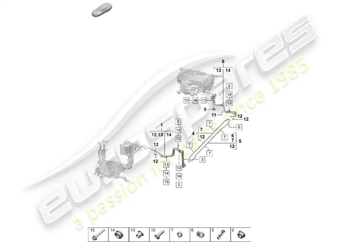 porsche 2025 (taycan 9j1-2) tubo de refrigerante trasero diagrama de piezas