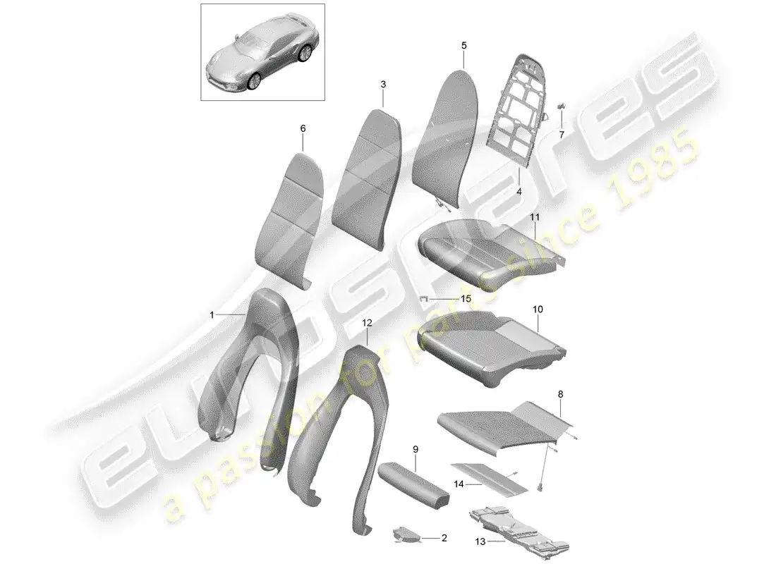 porsche 2018 (991-2 turbo) parte de espuma diagrama de piezas