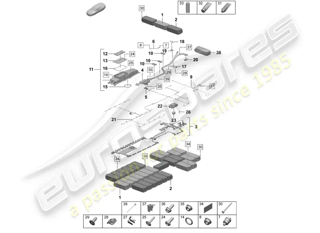 porsche 2026 (taycan 9j1-2) batería de repuesto accionamiento eléctrico piezas individuales diagrama de piezas