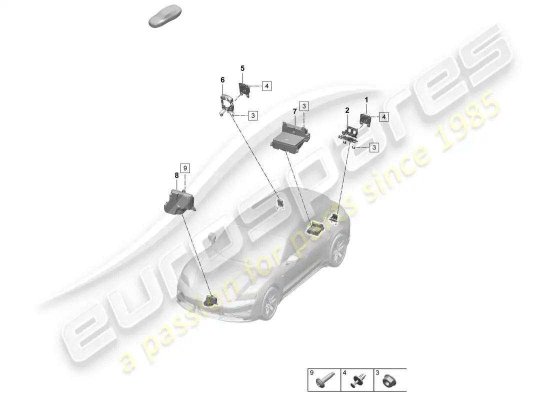 porsche 2025 (taycan 9j1-2) sistema de sonido del motor diagrama de piezas