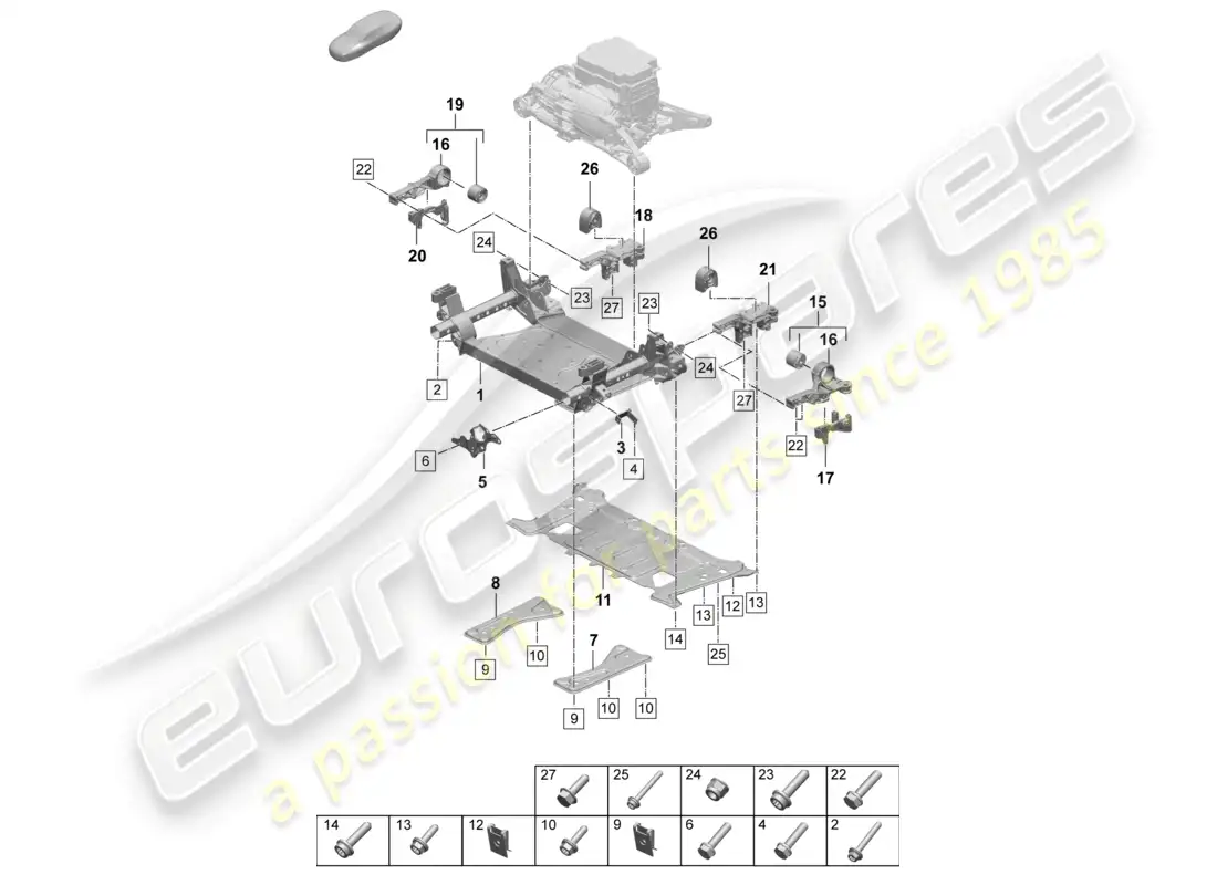 porsche 2026 (taycan 9j1-2) marco de soporte del travesaño diagrama de piezas