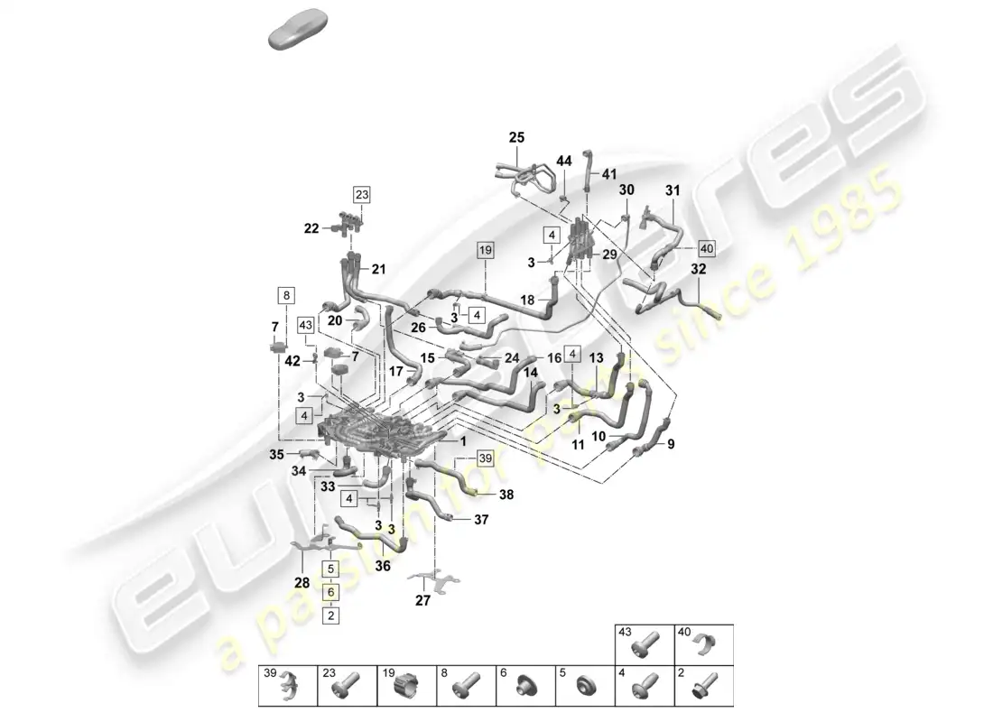porsche 2025 (taycan 9j1-2) tubo de refrigerante delantero distribuidor de refrigerante diagrama de piezas