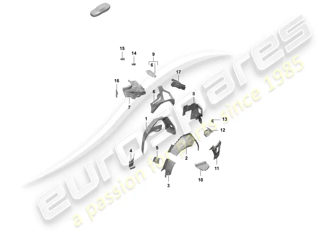 porsche 2025 (taycan 9j1-2) panel lateral, carcasa interior de la rueda trasera diagrama de piezas