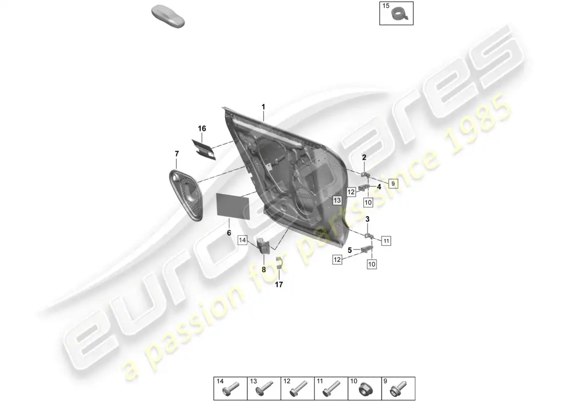 porsche 2025 (taycan 9j1-2) carcasa de la puerta trasera bisagra de la puerta accesorios diagrama de piezas