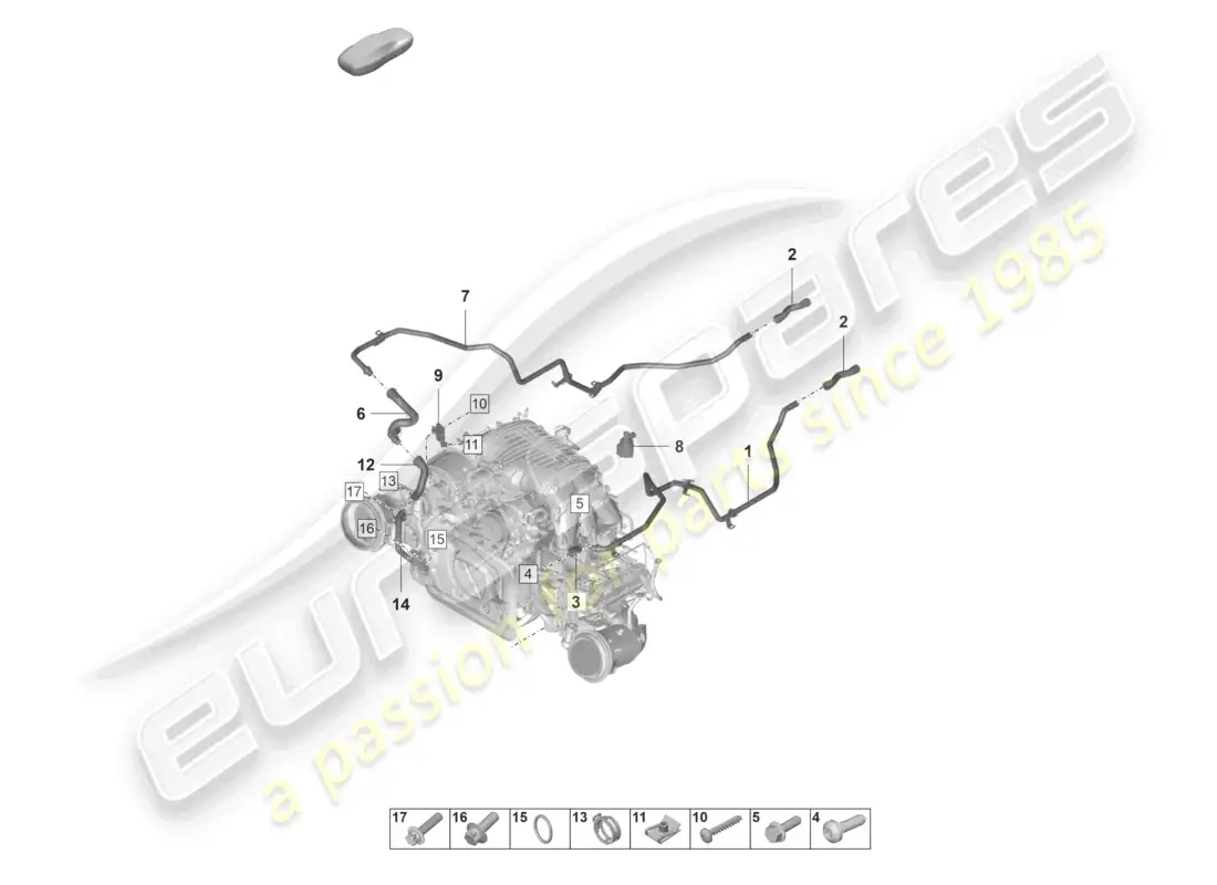 porsche 2022 (992-1 gt3/rs/st) diagrama de piezas del calentador del sistema de enfriamiento del refrigerante