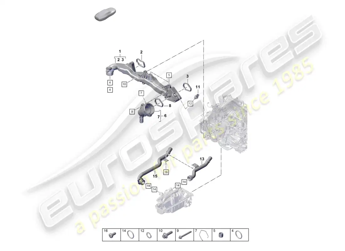 porsche 2022 (992-1 gt3/rs/st) diagrama de piezas del tubo de refrigerante del portador de conjunto