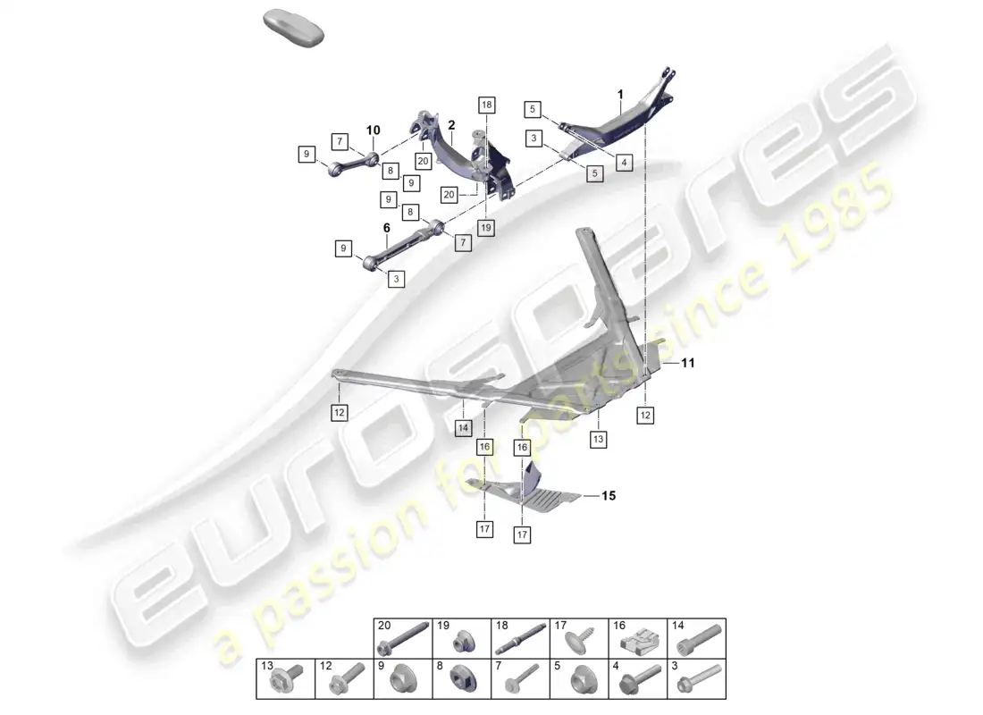 porsche 2022 (992-1 gt3/rs/st) diagrama de piezas del travesaño del eje trasero
