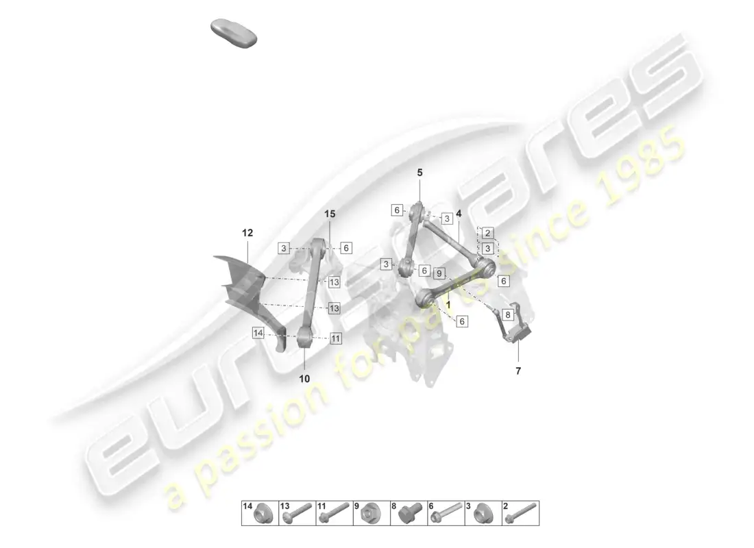 porsche 2022 (992-1 gt3/rs/st) diagrama de piezas del eje trasero de horquilla