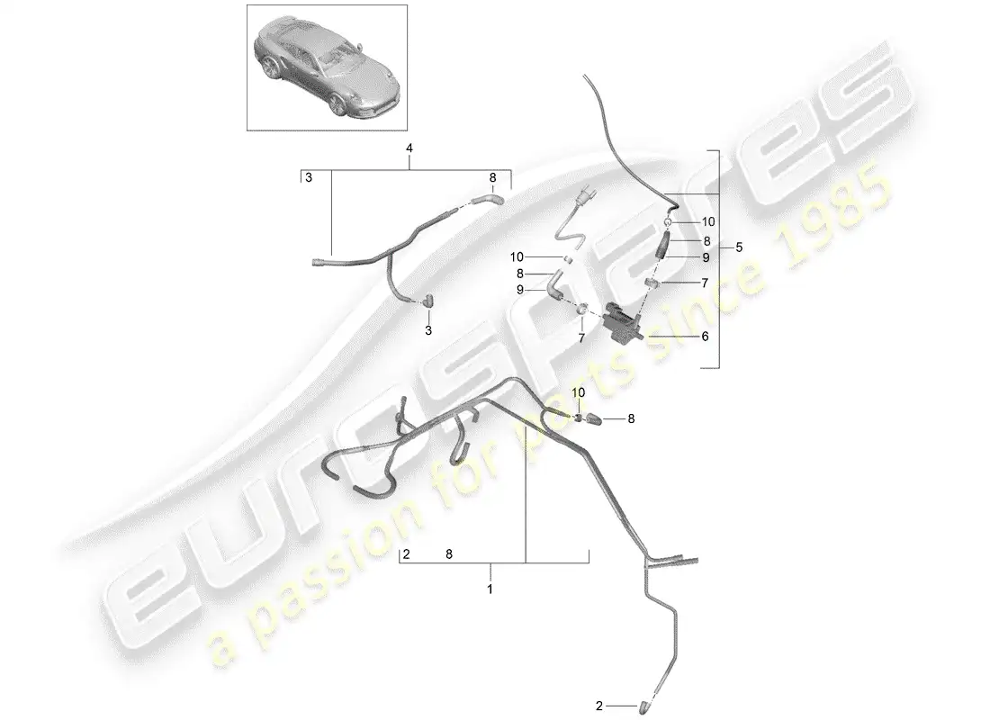 porsche 2018 (991-2 turbo) sistema de vacío diagrama de piezas