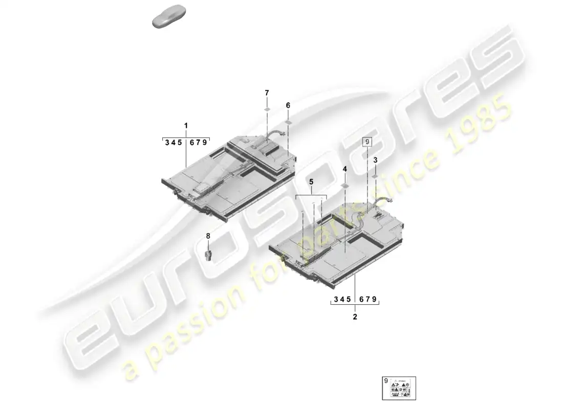 porsche 2026 (taycan 9j1-2) batería de repuesto accionamiento eléctrico aviso diagrama de piezas