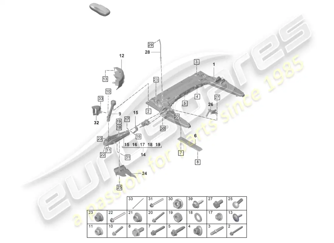 porsche 2022 (992-1 gt3/rs/st) diagrama de la parte inferior del brazo transversal del travesaño