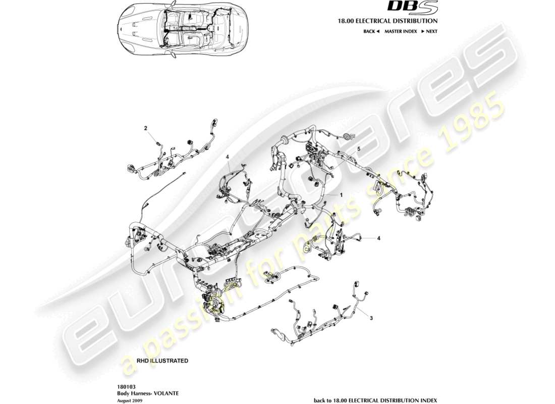 aston martin dbs (2014) arnés corporal, diagrama de piezas volante