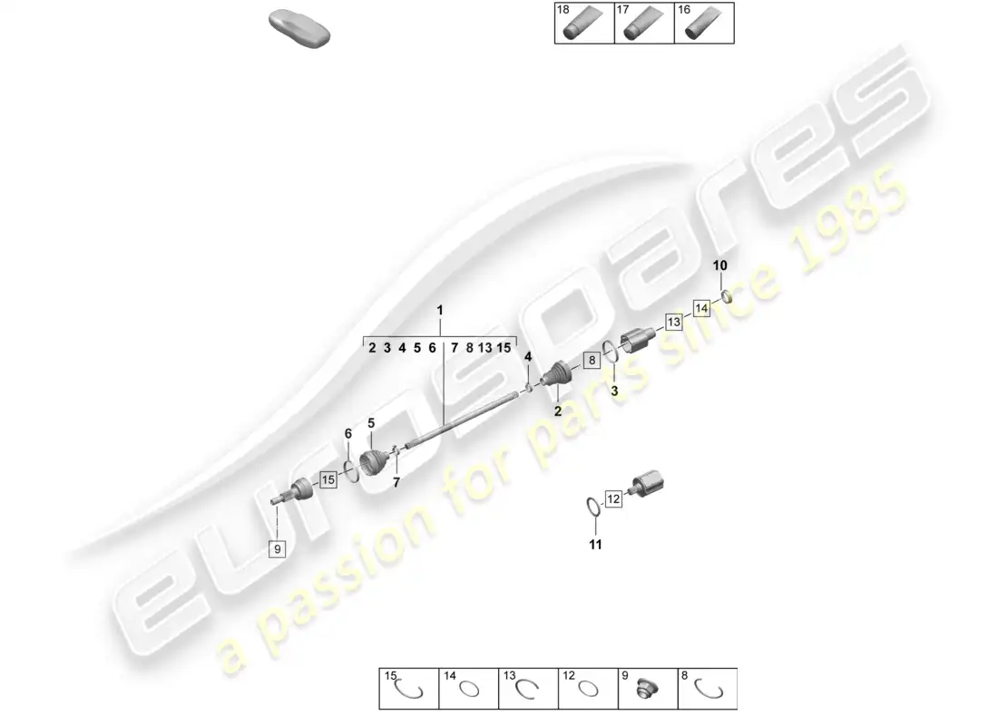 porsche 2026 (taycan 9j1-2) eje de accionamiento diagrama de piezas