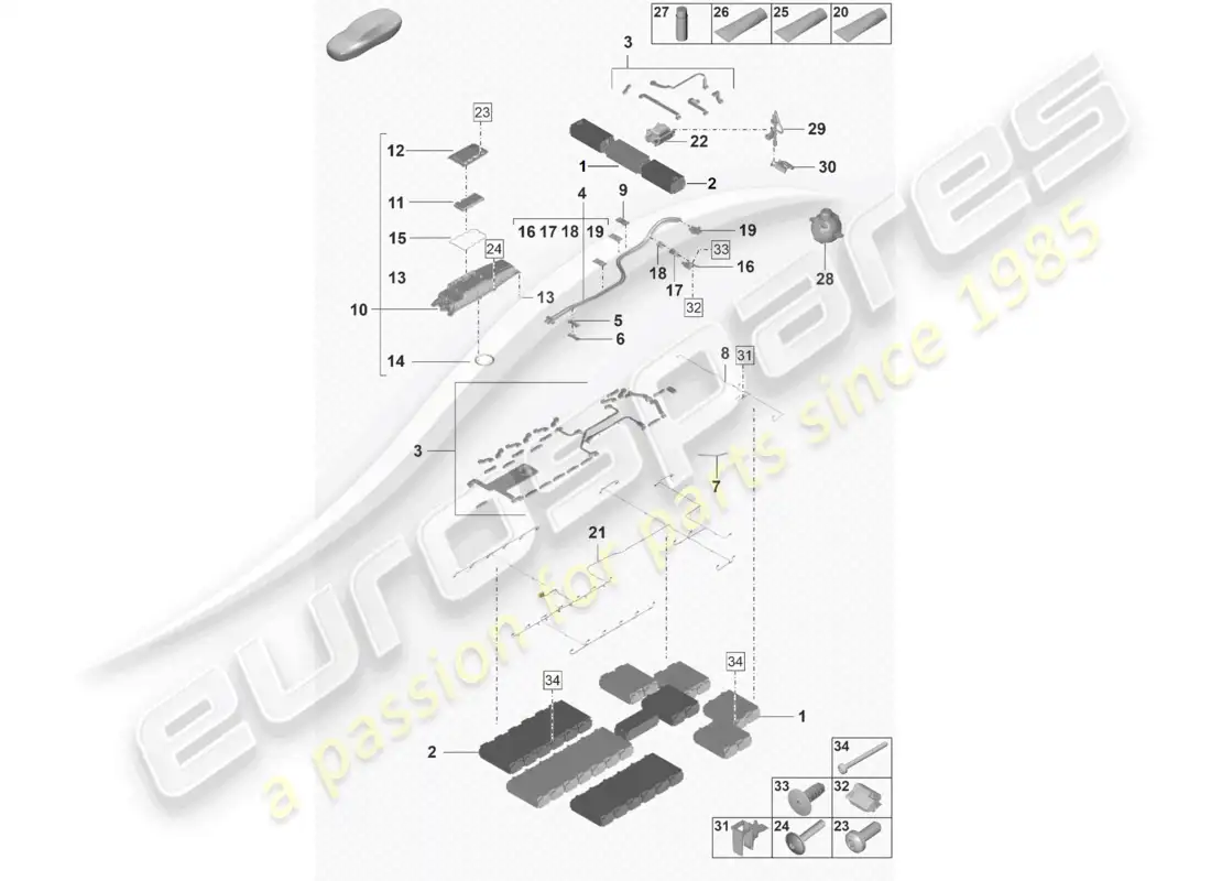 porsche 2022 (taycan 9j1-1) batería de repuesto accionamiento eléctrico piezas individuales diagrama de piezas