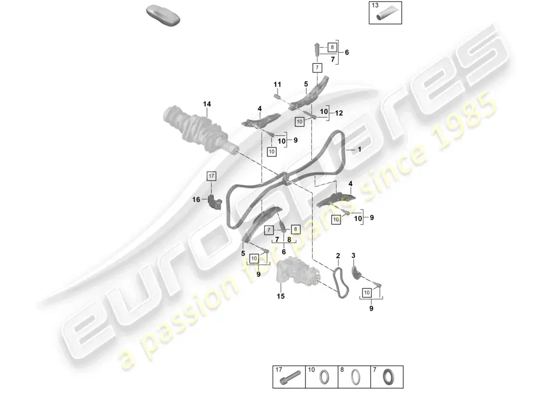 porsche 2025 (992-2 gt3/rs/st) tensor de cadena cadena de distribución diagrama de piezas