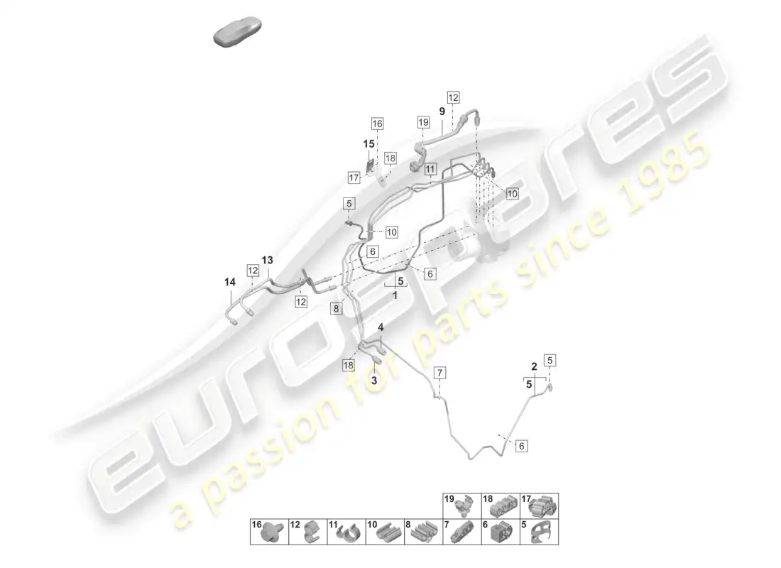 porsche 2020 (taycan 9j1-1) diagrama de piezas de la línea de freno delantera