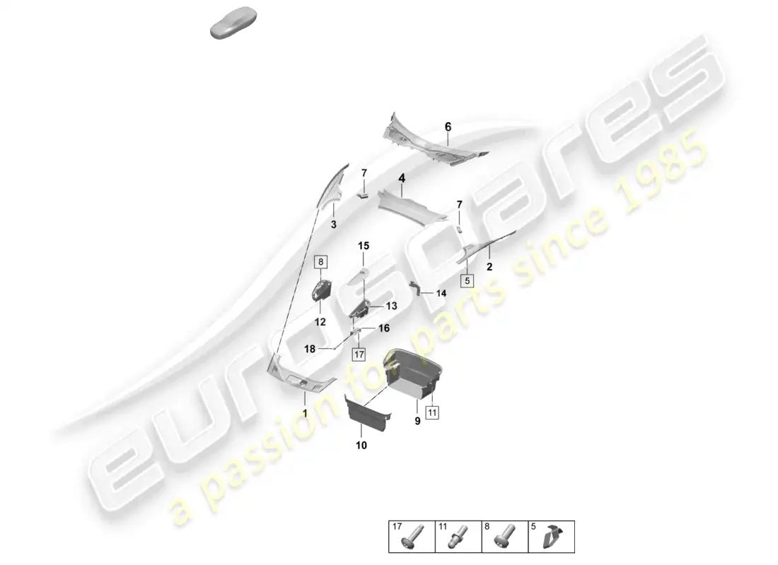 porsche 2025 (taycan 9j1-2) adorno del maletero diagrama de piezas