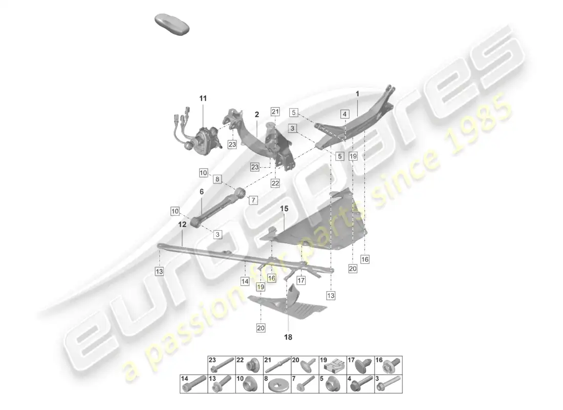 porsche 2024 (992-2 gt3/rs/st) travesaño del eje trasero diagrama de piezas